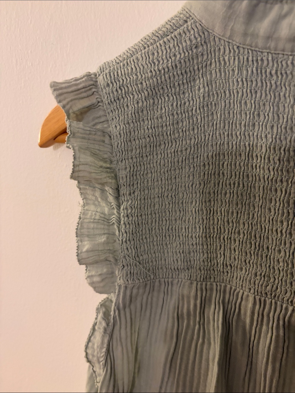 J. Crew Sage Green Smocked Cap-Sleeve Button Front Top - Picture 7 of 8